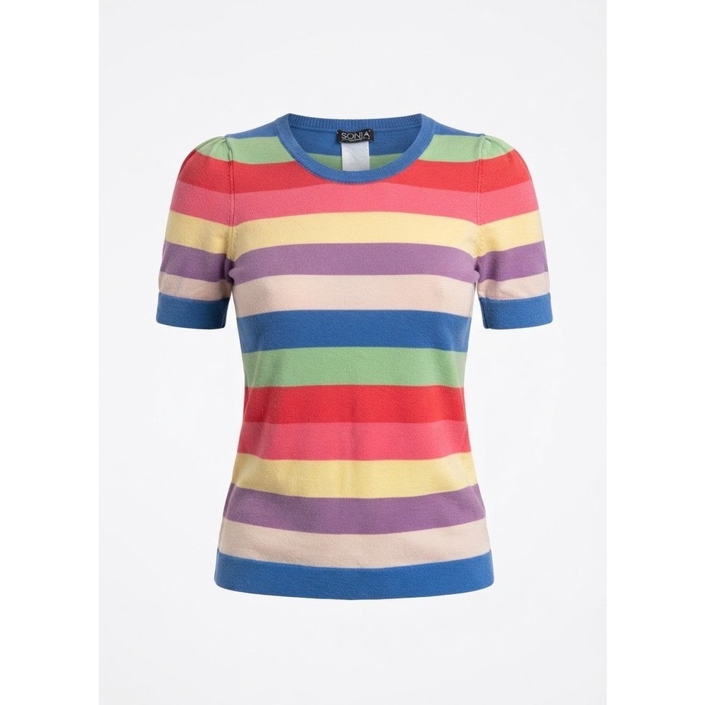 Sonia Rykiel VTG Y2K Striped Rainbow Maximalist Baby Tee Cotton T-Shirt sz S-M